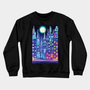 Neon Skyscrapers At Night Crewneck Sweatshirt